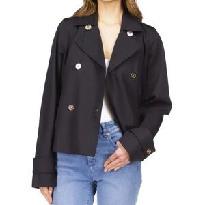 MICHAEL Michael Kors Women’s Cropped Double-Breasted Twill Peacoat Black XL